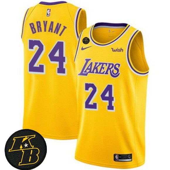 Men's Los Angeles Lakers #24 Kobe Bryant Yellow With KB Patch 2018-2019 Wish Swingman Stitched Jersey